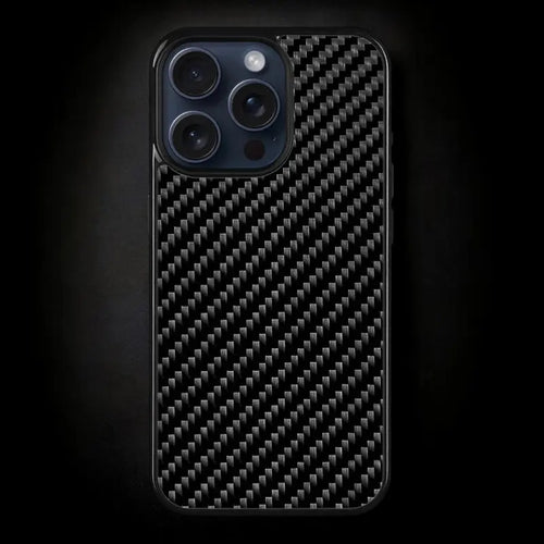 Carbon fiber MagSafe iPhone case – ultra-slim military-grade drop protection, matte black woven texture